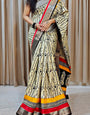 Delightful Beige Digital Printed Dola Silk Saree With Inspiring Blouse Piece