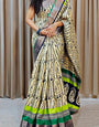 Dazzling Beige Digital Printed Dola Silk Saree With Amazing Blouse Piece