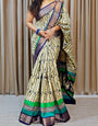 Precious Beige Digital Printed Dola Silk Saree With Surpassing Blouse Piece