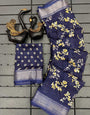 Surpassing Navy Blue Digital Printed Dola Silk Saree With Flamboyant Blouse Piece