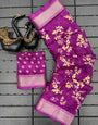 Stunner Purple Digital Printed Dola Silk Saree With Adoring Blouse Piece