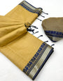 Lissome Dark Beige Cotton Silk Saree With Majesty Blouse Piece
