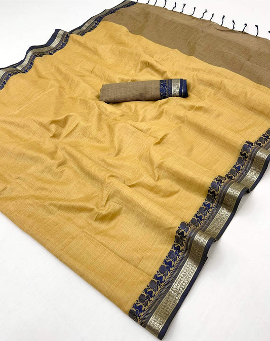 Lissome Dark Beige Cotton Silk Saree With Majesty Blouse Piece