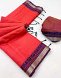 Lassitude Red Cotton Silk Saree With Susurrous Blouse Piece