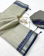 Breathtaking Grey Cotton Silk Saree With Extraordinary Blouse Piece
