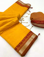 Sonorous Yellow Cotton Silk Saree With Glittering Blouse Piece
