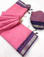 Magnetic Pink Cotton Silk Saree With Delectable Blouse Piece
