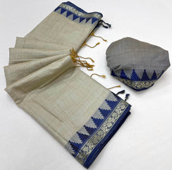 Demure Grey Cotton Silk Saree With Conflate Blouse Piece
