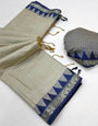 Demure Grey Cotton Silk Saree With Conflate Blouse Piece