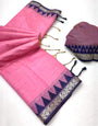 Traditional Pink Cotton Silk Saree With Profuse Blouse Piece