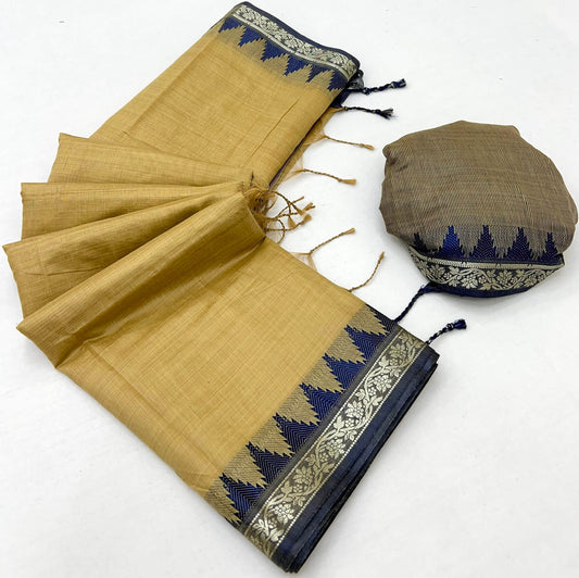 Marvellous Dark Beige Cotton Silk Saree With Enticing Blouse Piece