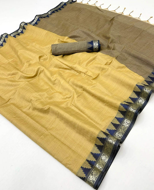 Marvellous Dark Beige Cotton Silk Saree With Enticing Blouse Piece