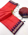 Luxuriant Red Cotton Silk Saree With Surpassing Blouse Piece