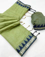 Gossamer Pista Cotton Silk Saree With Desuetude Blouse Piece