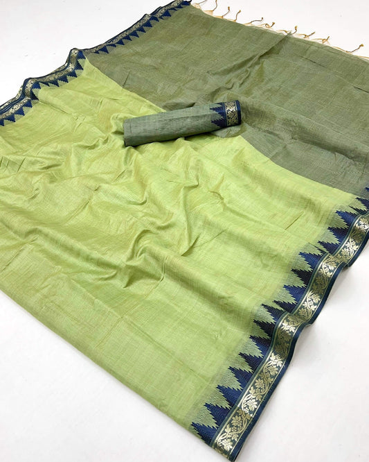 Gossamer Pista Cotton Silk Saree With Desuetude Blouse Piece