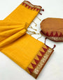 Comely Yellow Cotton Silk Saree With Vestigial Blouse Piece