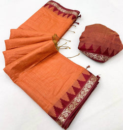 Sumptuous Orange Cotton Silk Saree With Gorgeous Blouse Piece