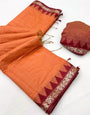 Sumptuous Orange Cotton Silk Saree With Gorgeous Blouse Piece