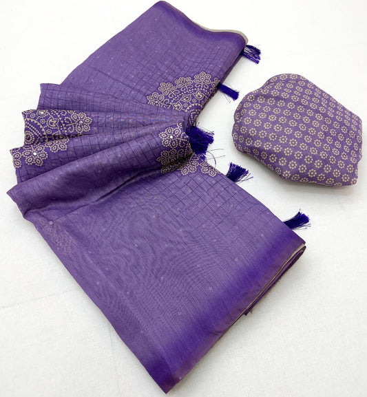 Majestic Lavender Printed Cotton Silk Saree With Dissemble Blouse Piece