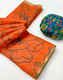 Ornate Orange Printed Cotton Silk Saree With Sizzling Blouse Piece