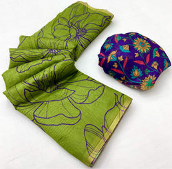 Quintessential Green Printed Cotton Silk Saree With Palimpsest Blouse Piece