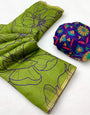 Quintessential Green Printed Cotton Silk Saree With Palimpsest Blouse Piece