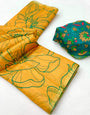 Flaunt Yellow Printed Cotton Silk Saree With Splendorous Blouse Piece