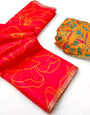 Pleasurable Red Printed Cotton Silk Saree With Adorning Blouse Piece