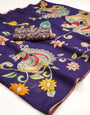 Vivacious Navy Blue Kalamkari Printed Cotton Silk Saree With Inspiring Blouse Piece