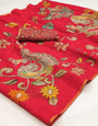 Energetic Red Kalamkari Printed Cotton Silk Saree With Dalliance Blouse Piece