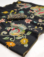 Aplomb Black Kalamkari Printed Cotton Silk Saree With Gratifying Blouse Piece