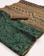 Woebegone Dark Green Printed Cotton Silk Saree With Nectarous Blouse Piece