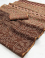 Staggering Brown Printed Cotton Silk Saree With Beautiful Blouse Piece