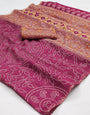 Elegant Dark Pink Printed Cotton Silk Saree With Enamoring Blouse Piece