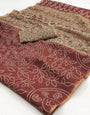 Eloquence Brown Printed Cotton Silk Saree With Serendipity Blouse Piece