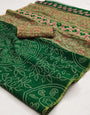 Snappy Green Printed Cotton Silk Saree With Preferable Blouse Piece