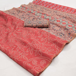 Beleaguer Peach Printed Cotton Silk Saree With Mellifluous Blouse Piece