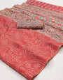 Beleaguer Peach Printed Cotton Silk Saree With Mellifluous Blouse Piece