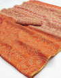 Desultory Orange Printed Cotton Silk Saree With Fragrant Blouse Piece