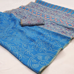 Artistic Sky Printed Cotton Silk Saree With Nemesis Blouse Piece