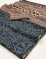 Bucolic Grey Printed Cotton Silk Saree With Moiety Blouse Piece