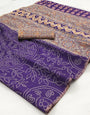 Exquisite Purple Printed Cotton Silk Saree With Chatoyant Blouse Piece