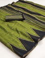 Adoring Green Printed Cotton Silk Saree With Groovy Blouse Piece