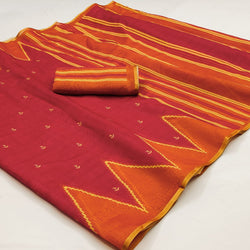Exemplary Red Printed Cotton Silk Saree With Redolent Blouse Piece