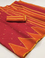 Exemplary Red Printed Cotton Silk Saree With Redolent Blouse Piece