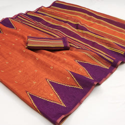 Piquant Orange Printed Cotton Silk Saree With Ineffable Blouse Piece