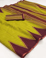 Epiphany Parrot Printed Cotton Silk Saree With Pleasant Blouse Piece