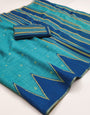 Sophisticated Sky Printed Cotton Silk Saree With Proficient Blouse Piece
