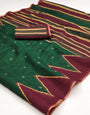 Amazing Dark Green Printed Cotton Silk Saree With Evocative Blouse Piece