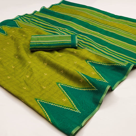 Denouement Mehndi Printed Cotton Silk Saree With Supernal Blouse Piece